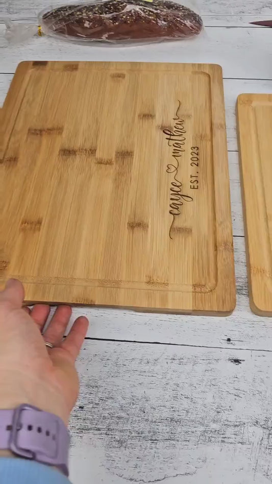 Personalized Cutting Board, Christmas Gift for couple - Unique Wedding, Anniversary, or Bridal Shower present, Engraved Bamboo Cheese Board