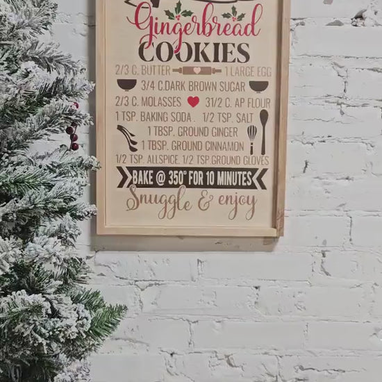 Gingerbread Christmas Cookies Recipe Decor Wooden Sign, Framed, Santa Reindeer, Holiday Season, Xmas Baking, Farmhouse Boho Natural Style