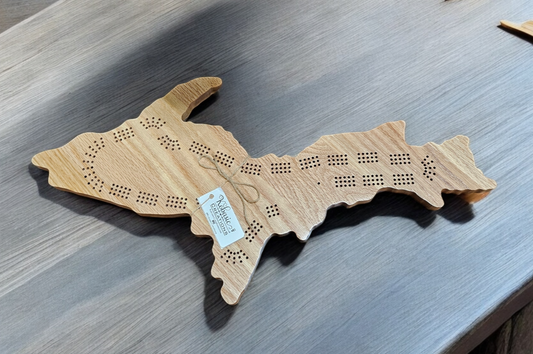 Upper Peninsula Cribbage board for Yoopers, UP shaped wooden cribbage board