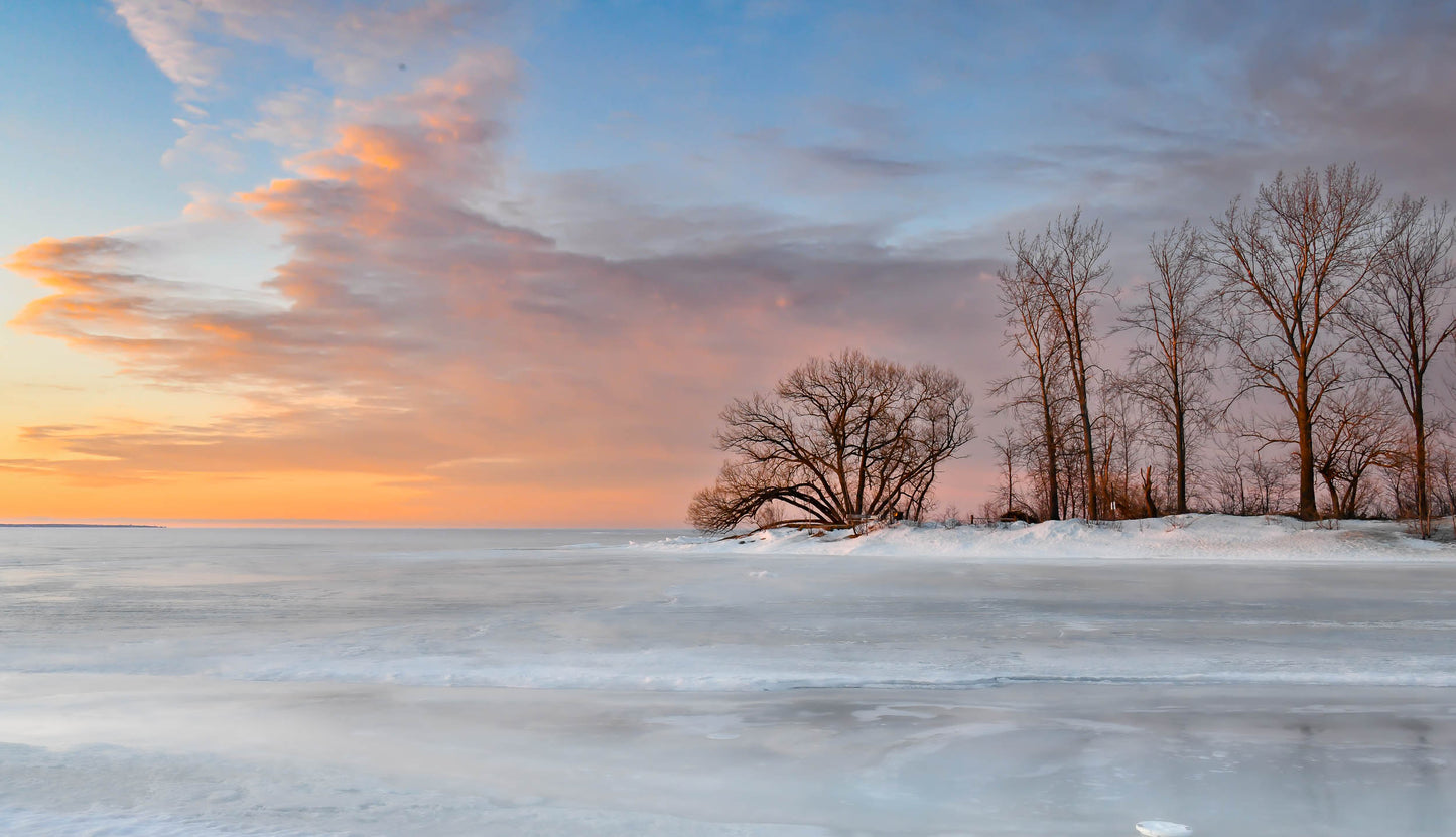 Metal prints - Escanaba Michigan Winter sunrise over Lake Michigan, Sand Point, Water Plant Road, Ludington Park view