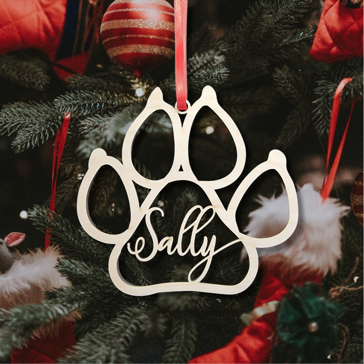 Personalized Pet Christmas Ornament, Custom Wood Cut out Paw Print, Dog Print Ornaments, Wooden PawPrint Ornament, Personalizable pet christmas ornaments