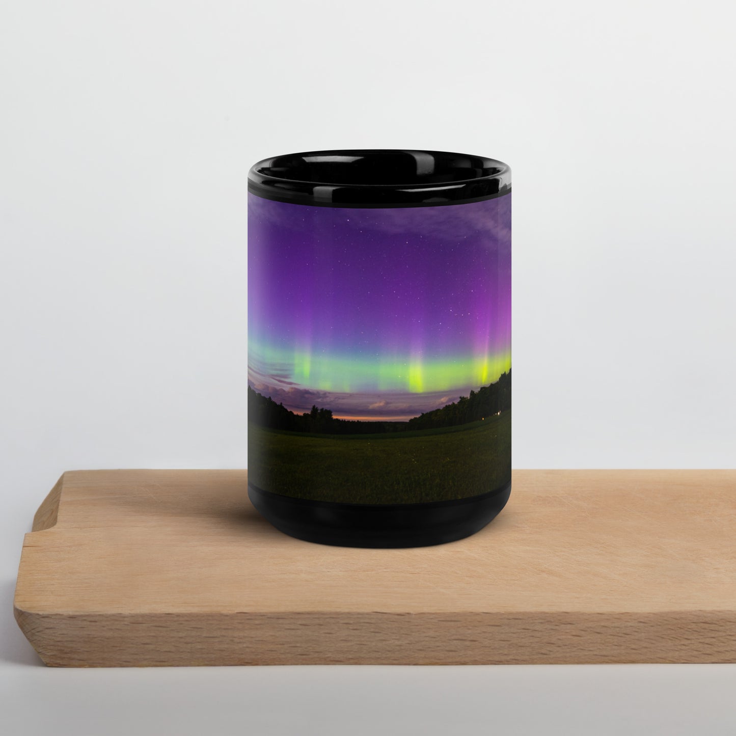 Northern Lights From Michigan - Black Glossy Mug