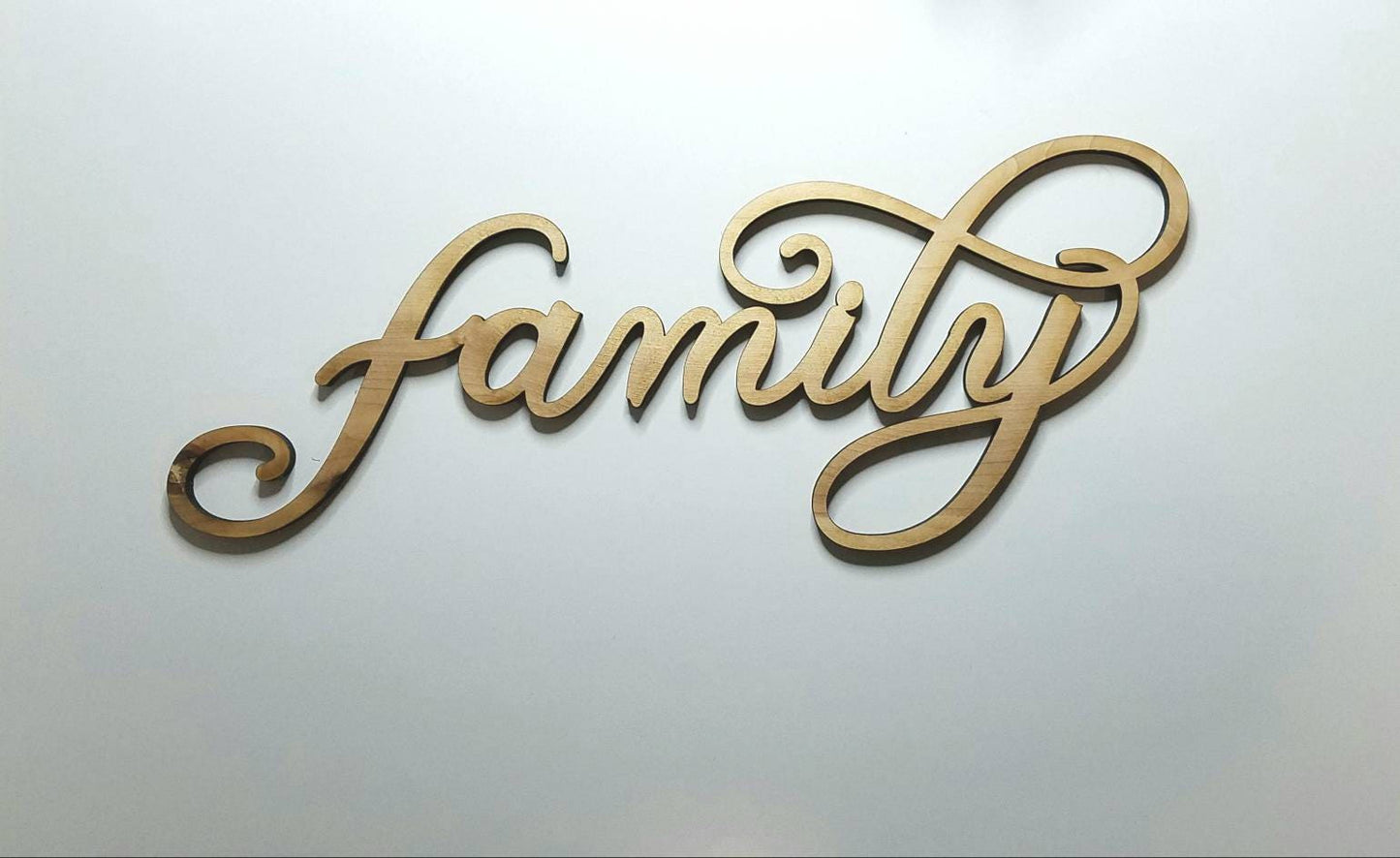 Laser cut family wood sign. Script Family Sign. Family wood cut out. Rustic Wood Sign. Wood Family Word Sign. Wood Letters Sign. wall sign