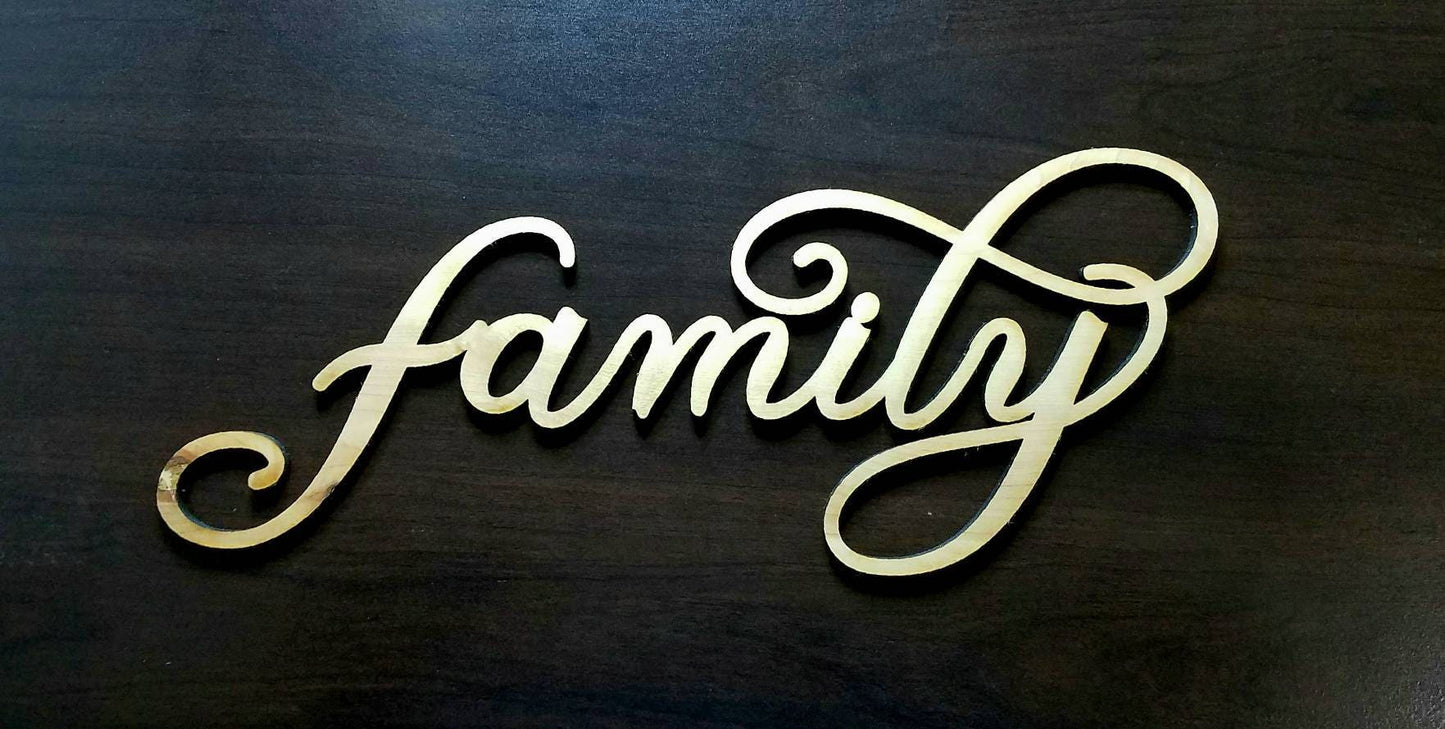 Laser cut family wood sign. Script Family Sign. Family wood cut out. Rustic Wood Sign. Wood Family Word Sign. Wood Letters Sign. wall sign