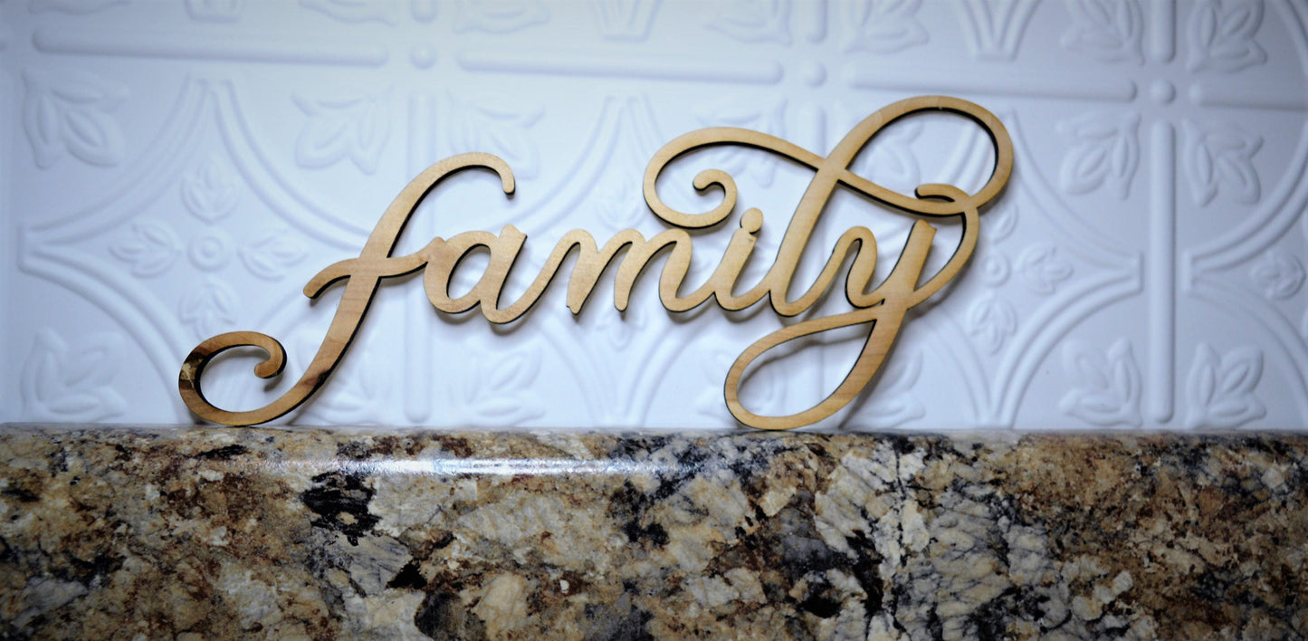 Laser cut family wood sign. Script Family Sign. Family wood cut out. Rustic Wood Sign. Wood Family Word Sign. Wood Letters Sign. wall sign