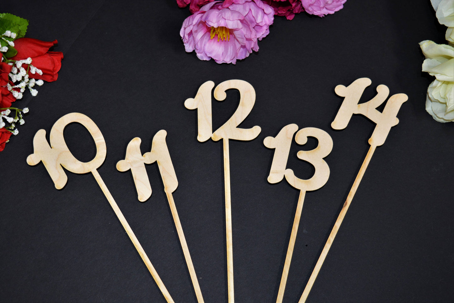 Wedding Table Numbers on sticks / attached stakes. Wooden Table Numbers. Rustic Table Numbers. Party Table Numbers. Wood Numbers with stake