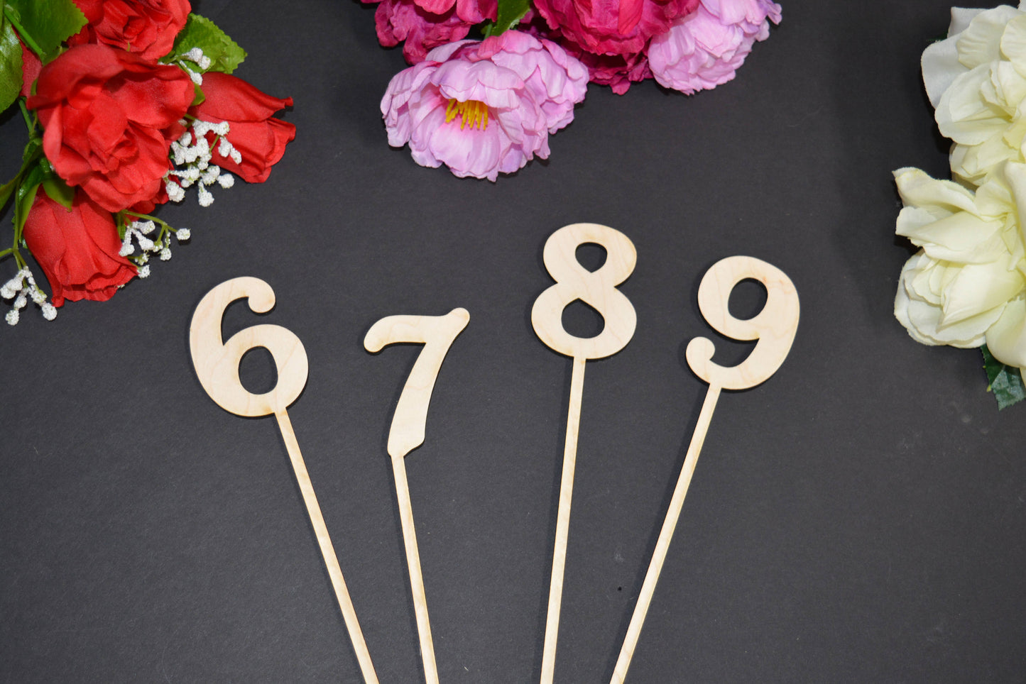 Wedding Table Numbers on sticks / attached stakes. Wooden Table Numbers. Rustic Table Numbers. Party Table Numbers. Wood Numbers with stake