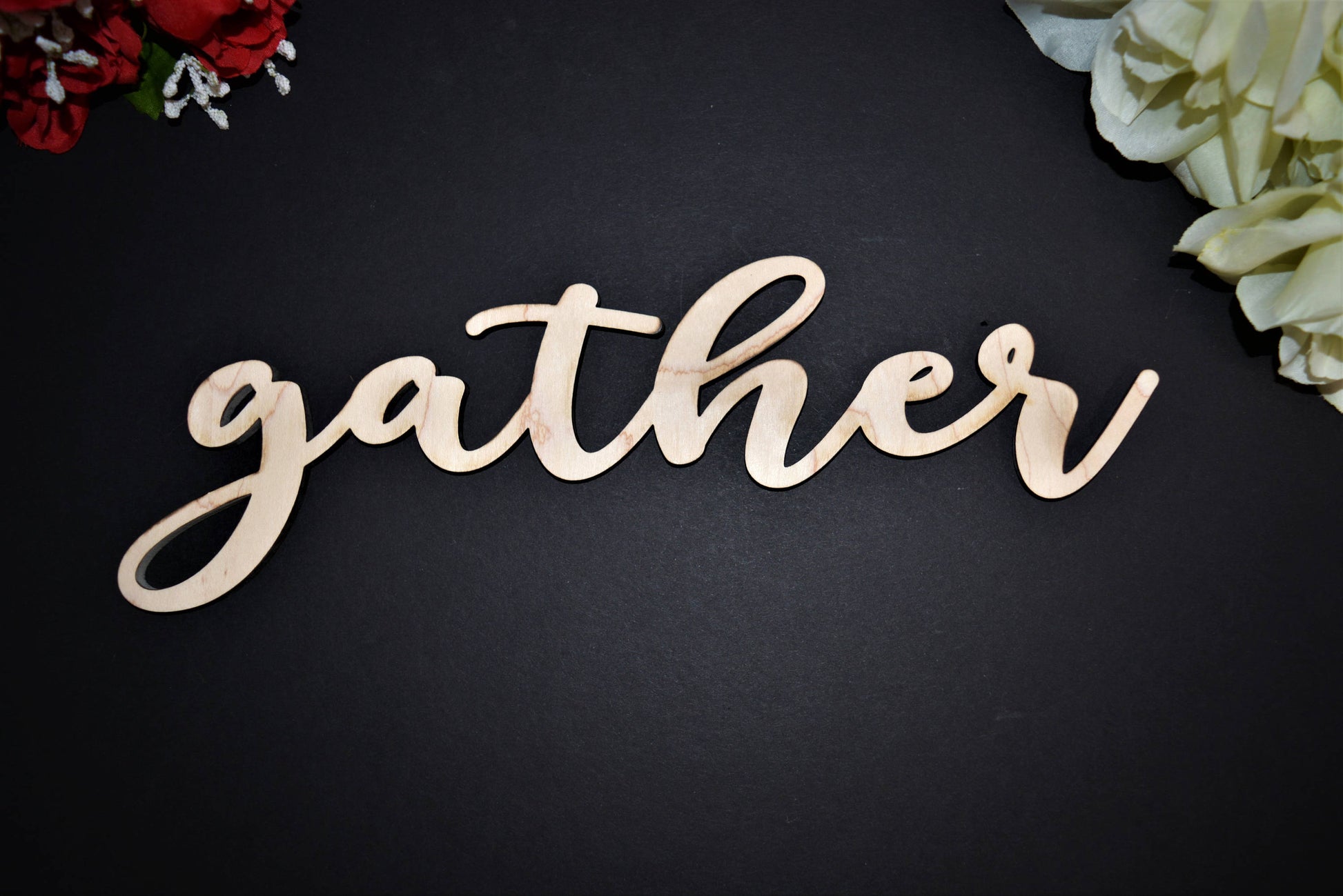 Gather wood sign