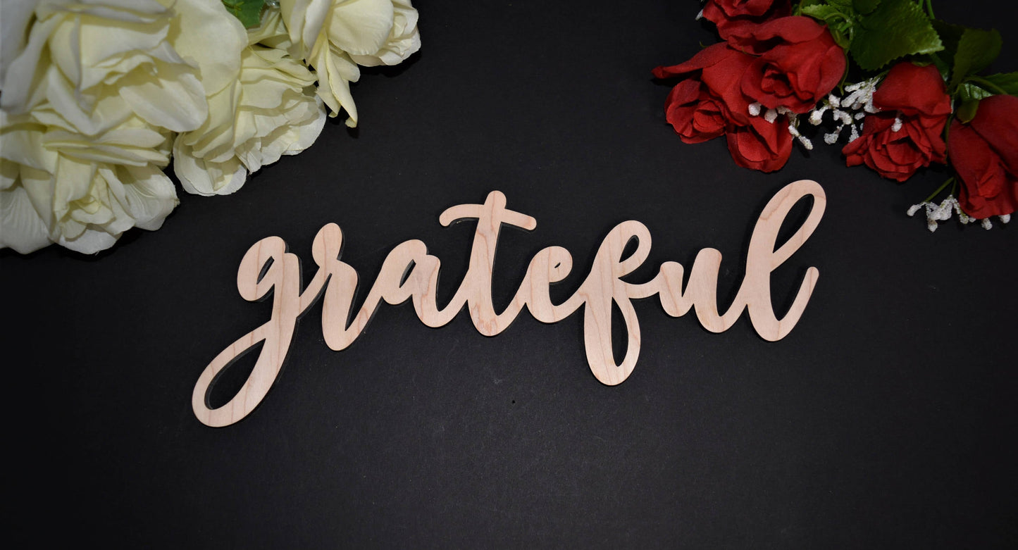 GRATEFUL Wood Sign - Laser cut Calligraphy GRATEFUL Wall Sign. GRATEFUL wood letter sign. Rustic Grateful Wood Sign. Wood Grateful Word Sign