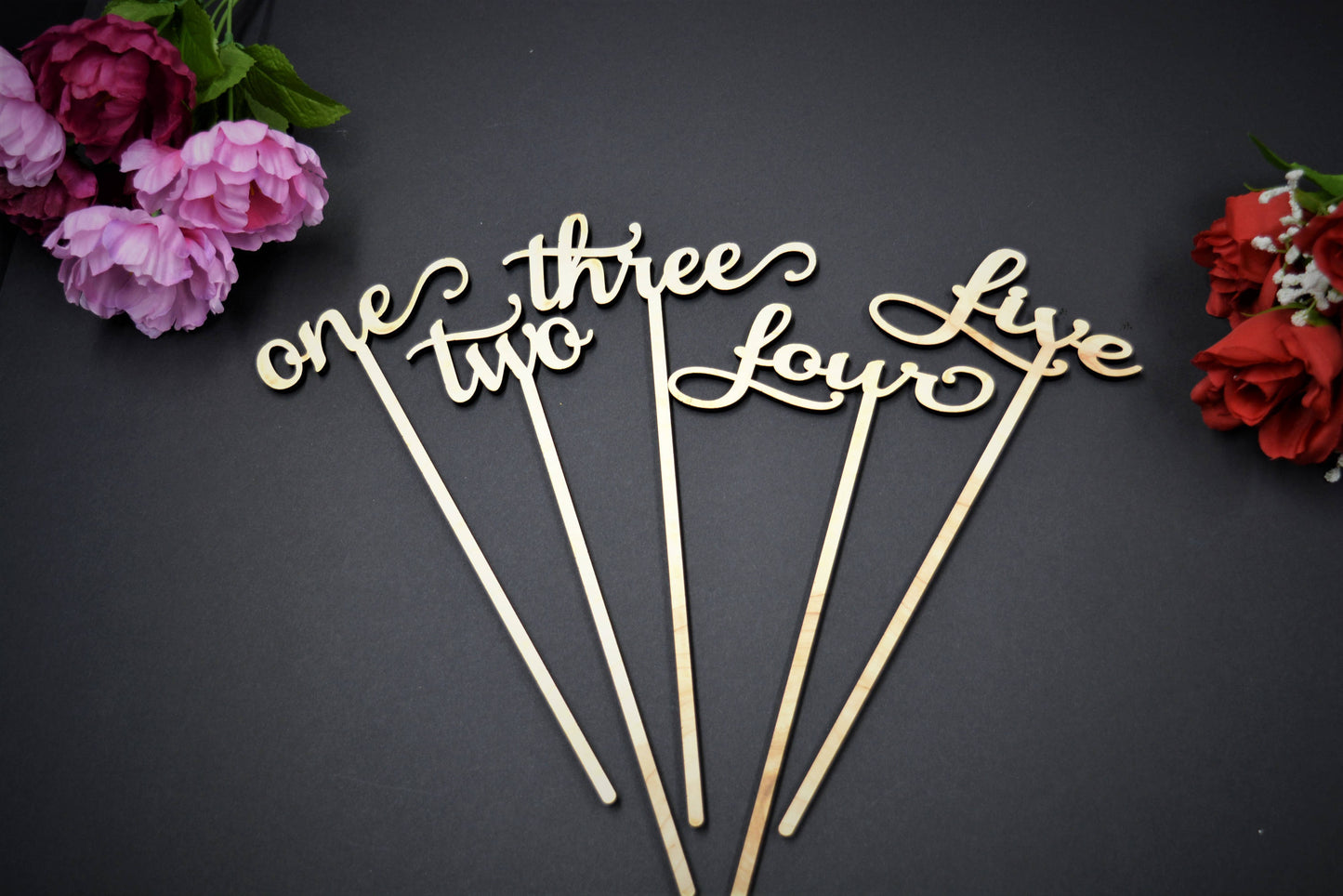 Gold Glitter Wedding Table Numbers with attached stakes