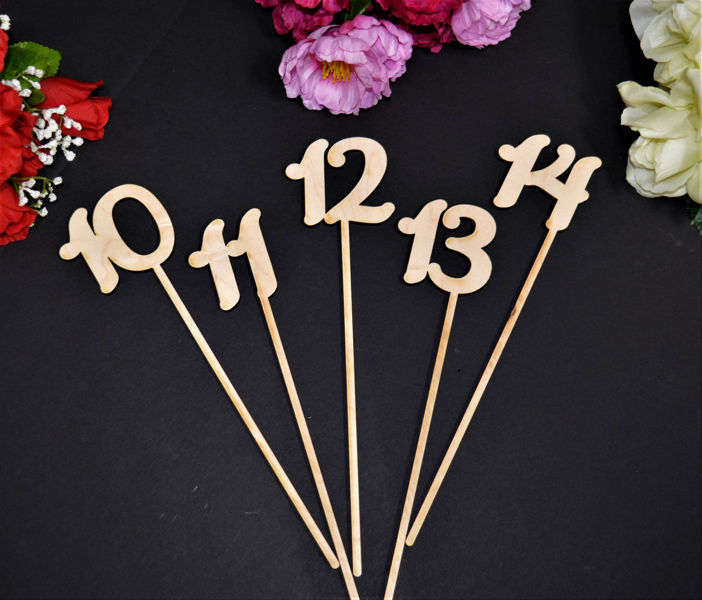 Wedding Table Numbers on sticks / attached stakes. Wooden Table Numbers. Rustic Table Numbers. Party Table Numbers. Wood Numbers with stake