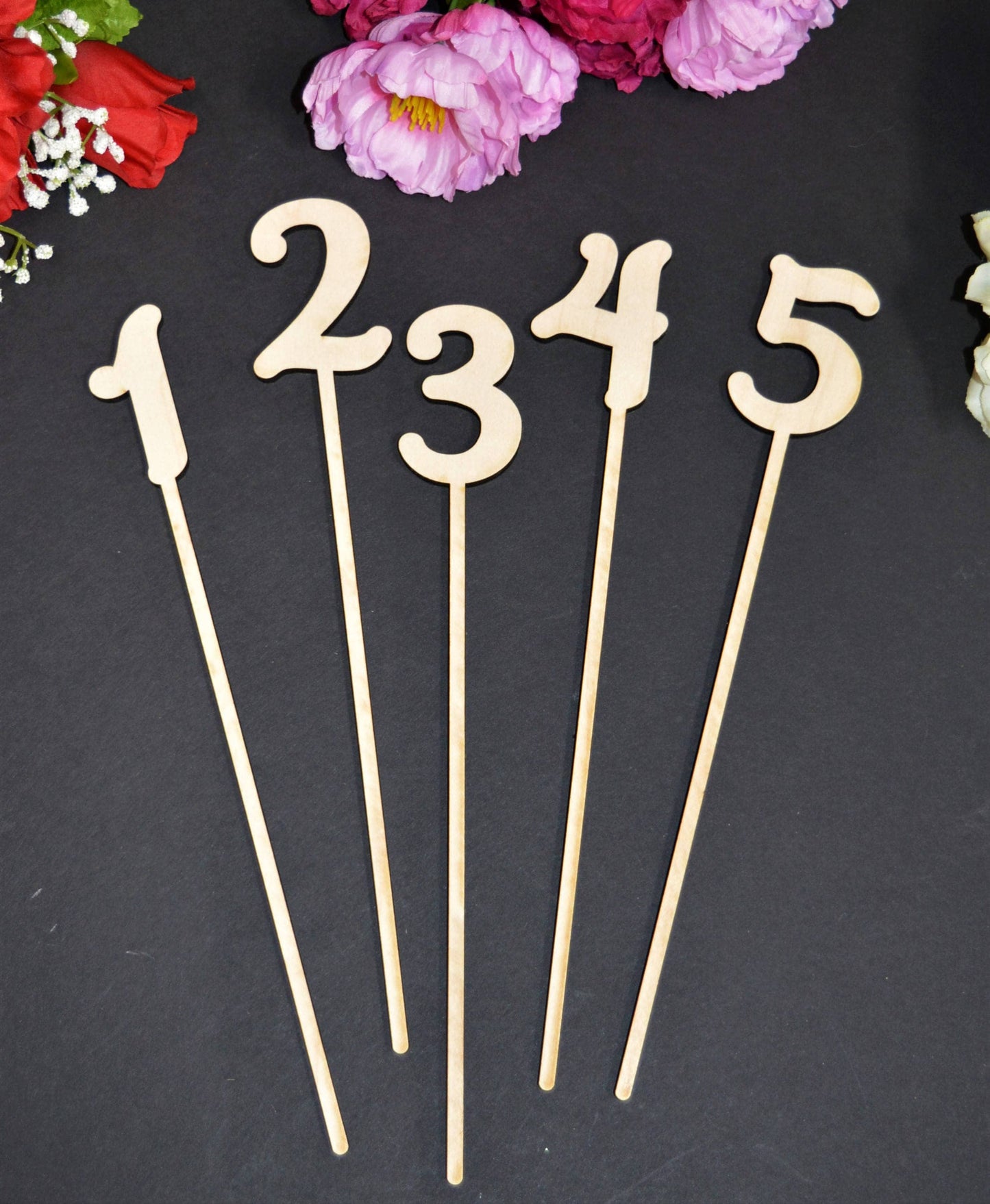 Wedding Table Numbers on sticks / attached stakes. Wooden Table Numbers. Rustic Table Numbers. Party Table Numbers. Wood Numbers with stake