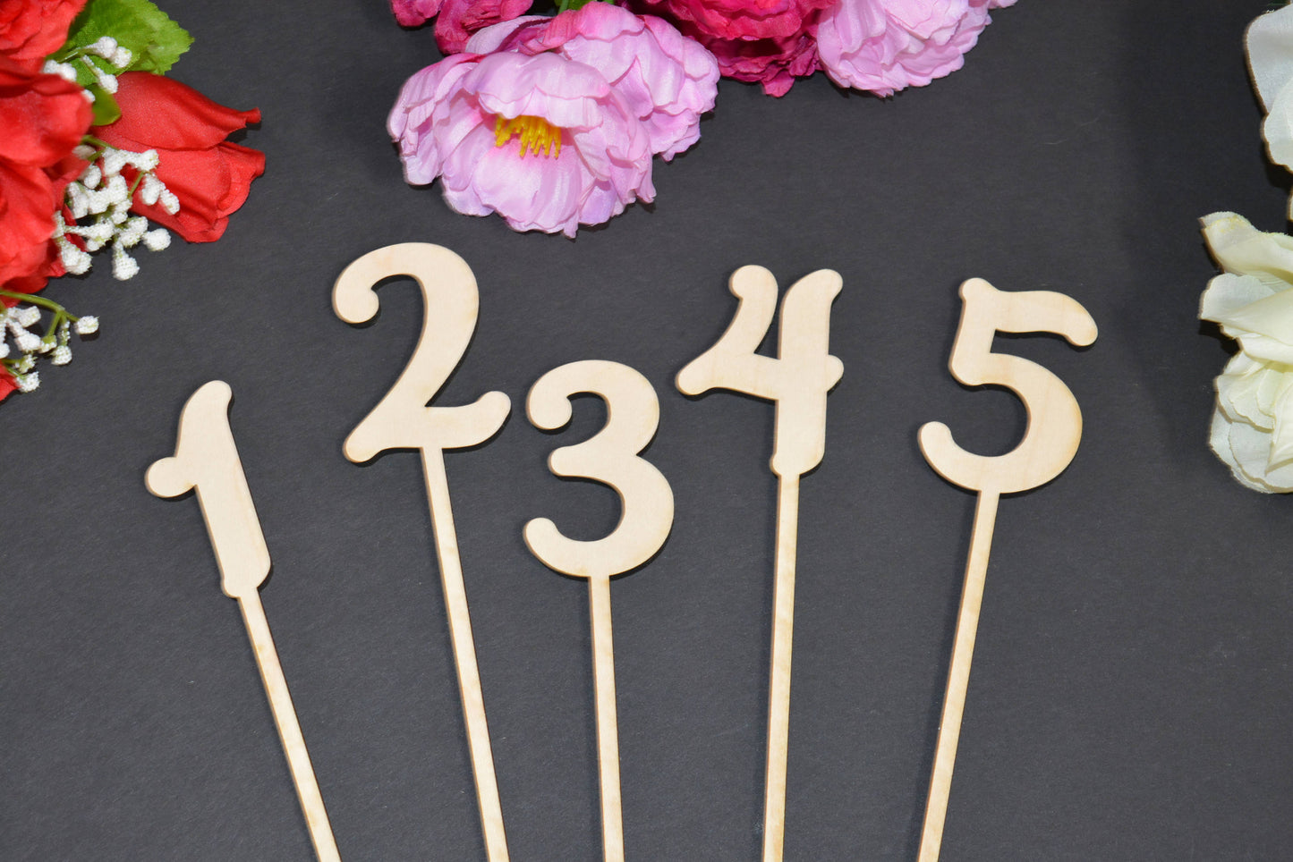 Wedding Table Numbers on sticks / attached stakes. Wooden Table Numbers. Rustic Table Numbers. Party Table Numbers. Wood Numbers with stake