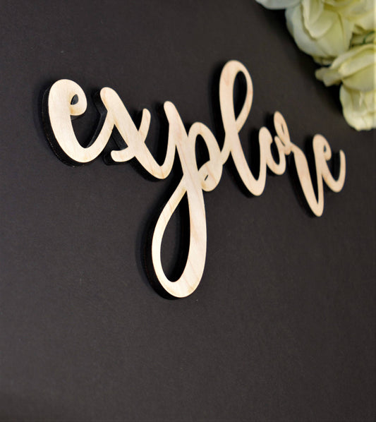 Explore wood sign Laser cut  Calligraphy Explore Wall Sign. Explore wood cut out. Rustic Wood Sign. Wood Explore Word Sign. Wood Letter Sign