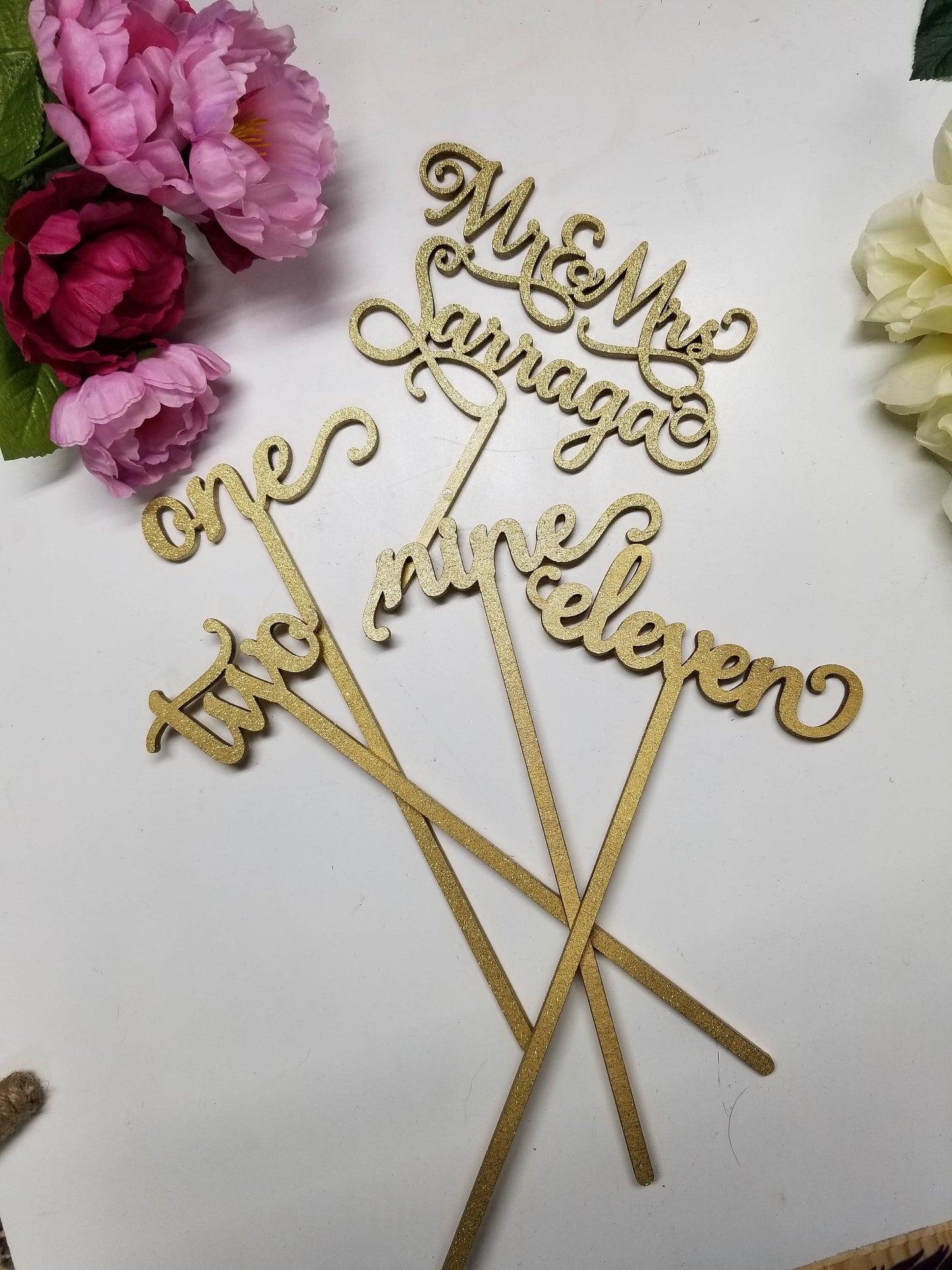 Wedding Table Numbers & Cake Topper. Matching Script Wedding Cake Topper and Table Numbers. Wood Wedding Table Numbers.d Custom Cake topper