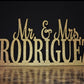 Wedding name sign & wedding table number set. Custom Mr and Mrs Sign with Wedding table numbers with attached stake Custom Mr Mrs Name sign