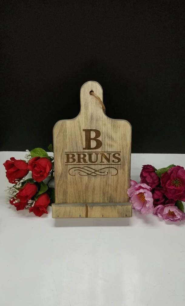 Recipe holder - Custom Tablet stand - Custom Recipe Stand - Personalized Cookbook Stand - ENGRAVED Last Name & initial Custom Wedding Gift