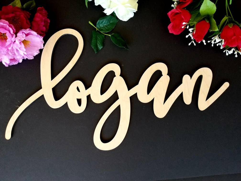Personalized Name Sign, Custom Name Sign, Handwritten Cursive Font, Wooden Name Sign, Large Wood Nursery Sign Decor, Kid's Room Name sign