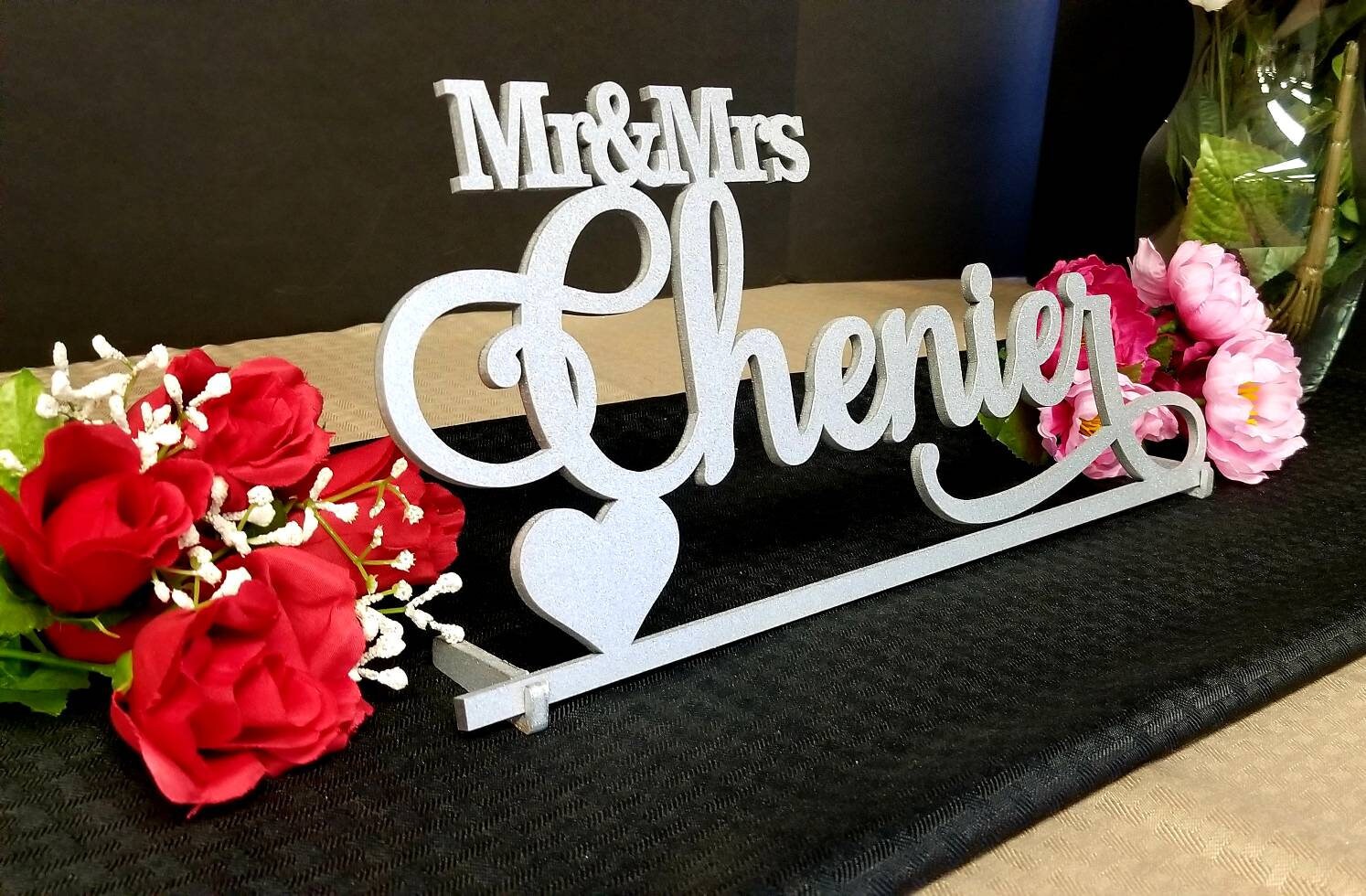 Personalised wedding sign. Mr and Mrs, made in the colours of your choice and the retailer name of your choice or simply stay with Mr and Mrs