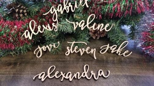 Wood Name Signs, Kids. Childrens Wooden Name Signs. SMALL name sign. Names For Christmas Stockings. Small Wooden Word signs for xmas Tree