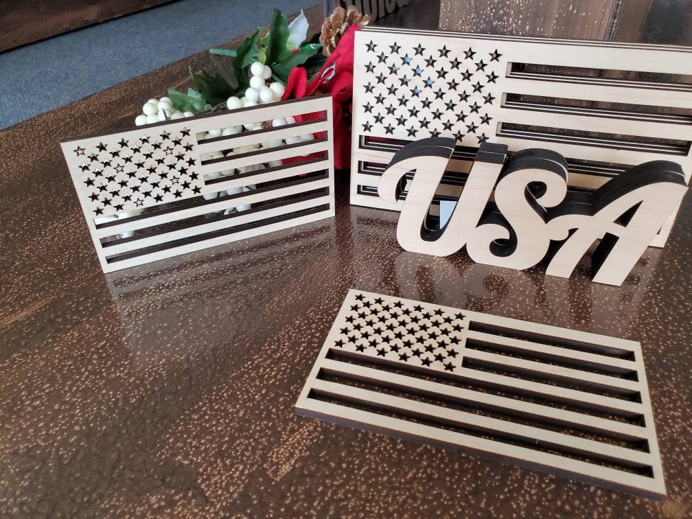 Wood Flag for Crafts, Small USA Wooden Flag, American Flag, Wood cutout Flag shape, Wooden American Flag, DIY Wood Flag for crafts, wreaths