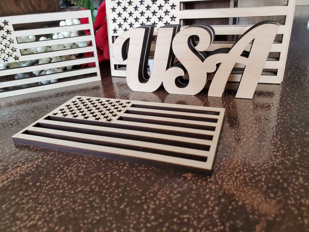 Wood Flag for Crafts, Small USA Wooden Flag, American Flag, Wood cutout Flag shape, Wooden American Flag, DIY Wood Flag for crafts, wreaths