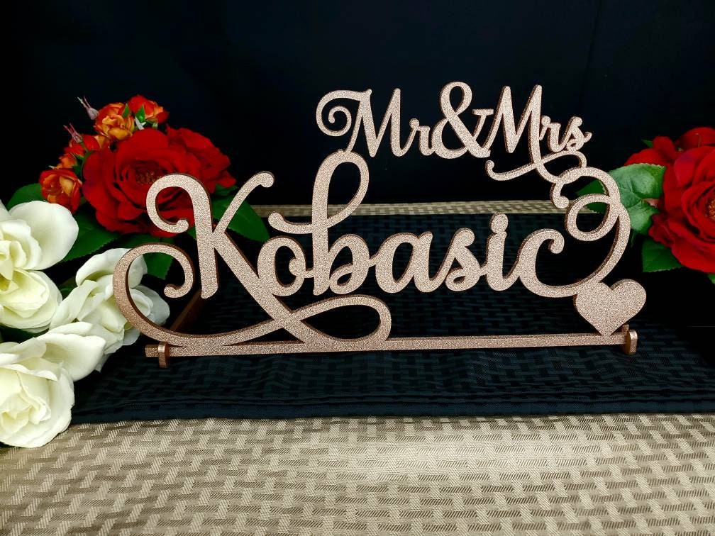 Mr & Mrs Sign, 5in. Family Last Name Vintage Script Sweetheart table wedding shops decoration centerpiece - personalized surname - free SHIPPING!