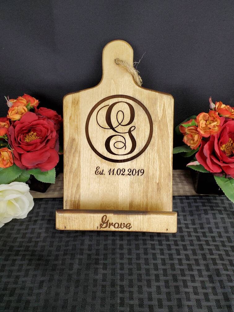 Recipe holder - Custom Tablet stand - Custom Recipe Stand - Personalized Cookbook Stand - ENGRAVED Last Name & initial Custom Wedding Gift