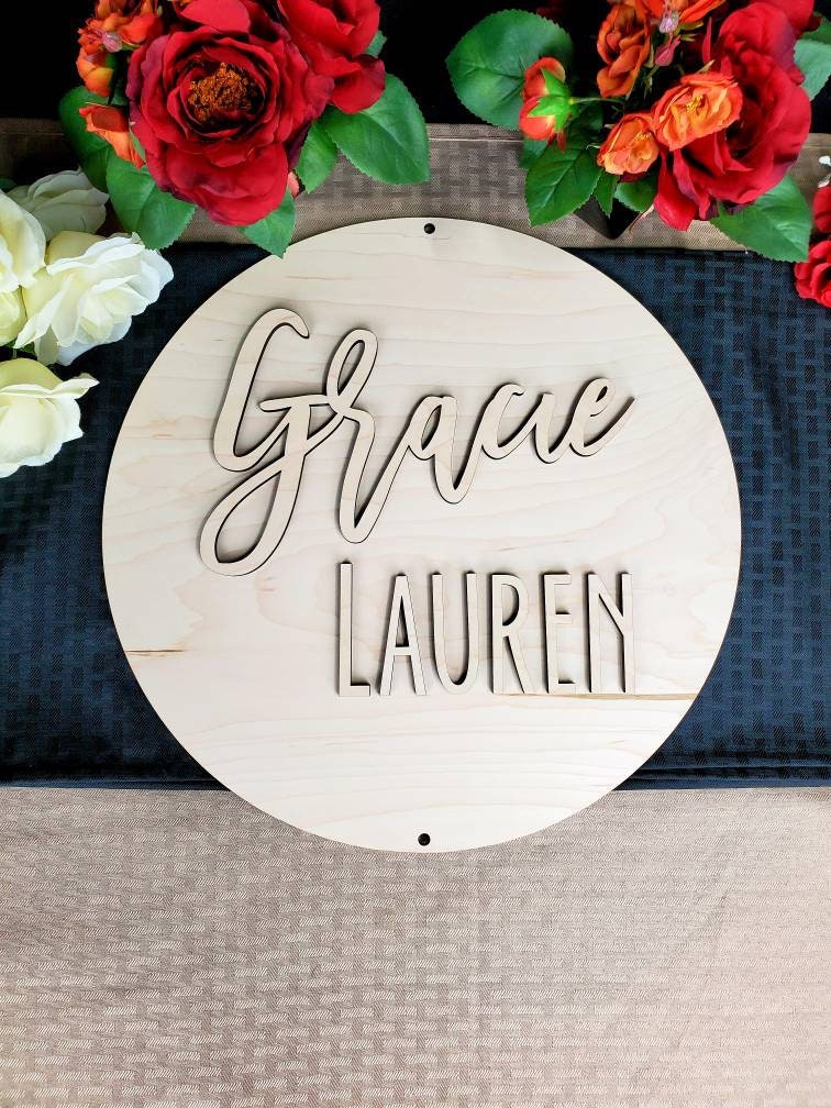 Custom Name Sign Kit, First & Middle Name. Personalized Circle Name Sign. Name Kit Unfinished, DIY, Handwritten Font, Personalized Name Sign