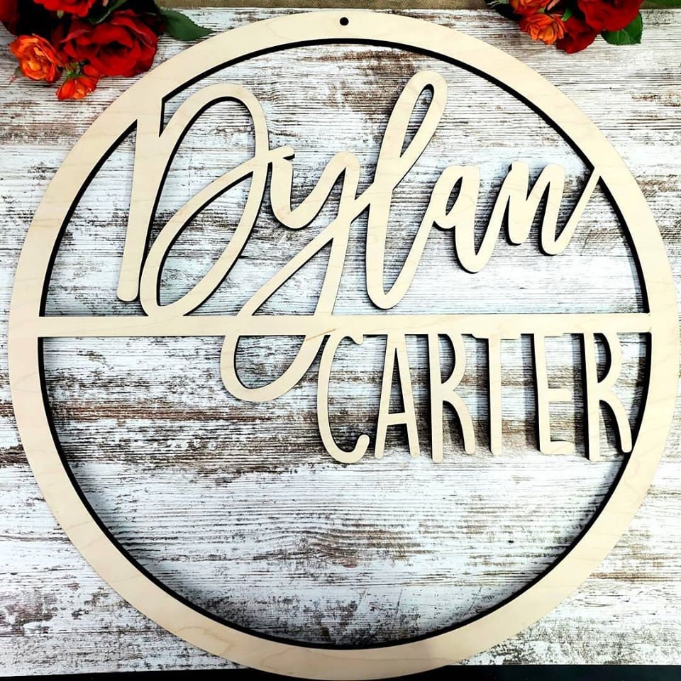 Custom Name Sign, First & Middle Name. Personalized Circle Name Sign, Handwritten Font Personalized Name Sign. Kids Round Name sign, Gift