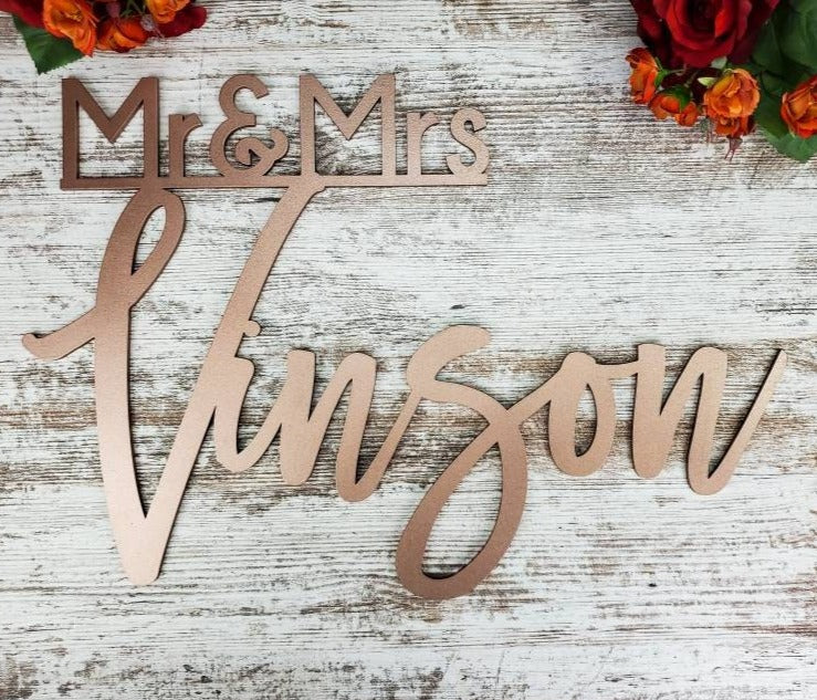Mr & Mrs Sign - Custom Wedding Name sign - Script Mr and Mrs Surname - Personalized Last Name Sign - Wedding Backdrop sign with last name