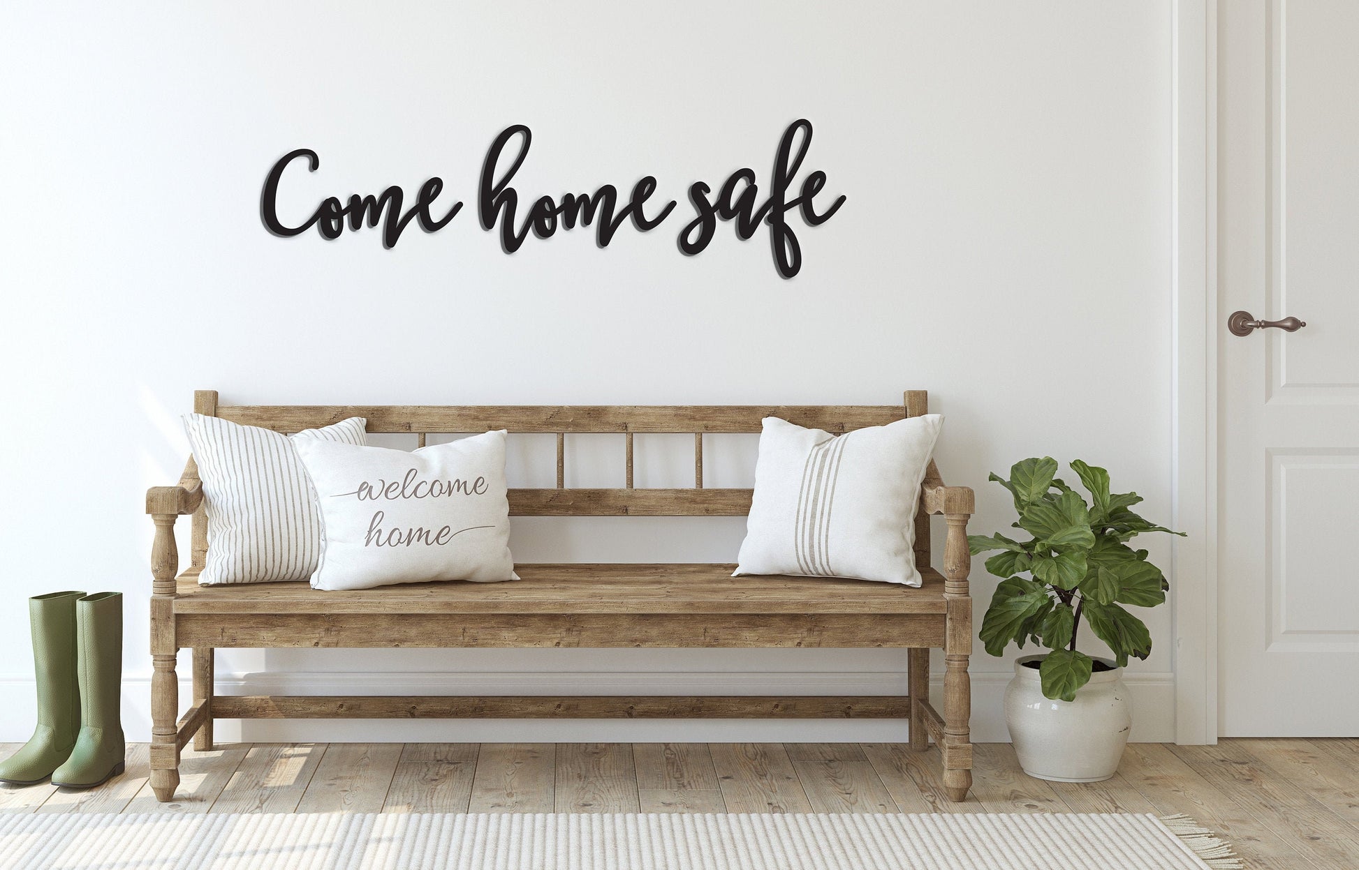 Come home safe sign, Wood word sign, custom door sign, foyer sign, home decor, welcome home decorations, police, firefighter door decoration