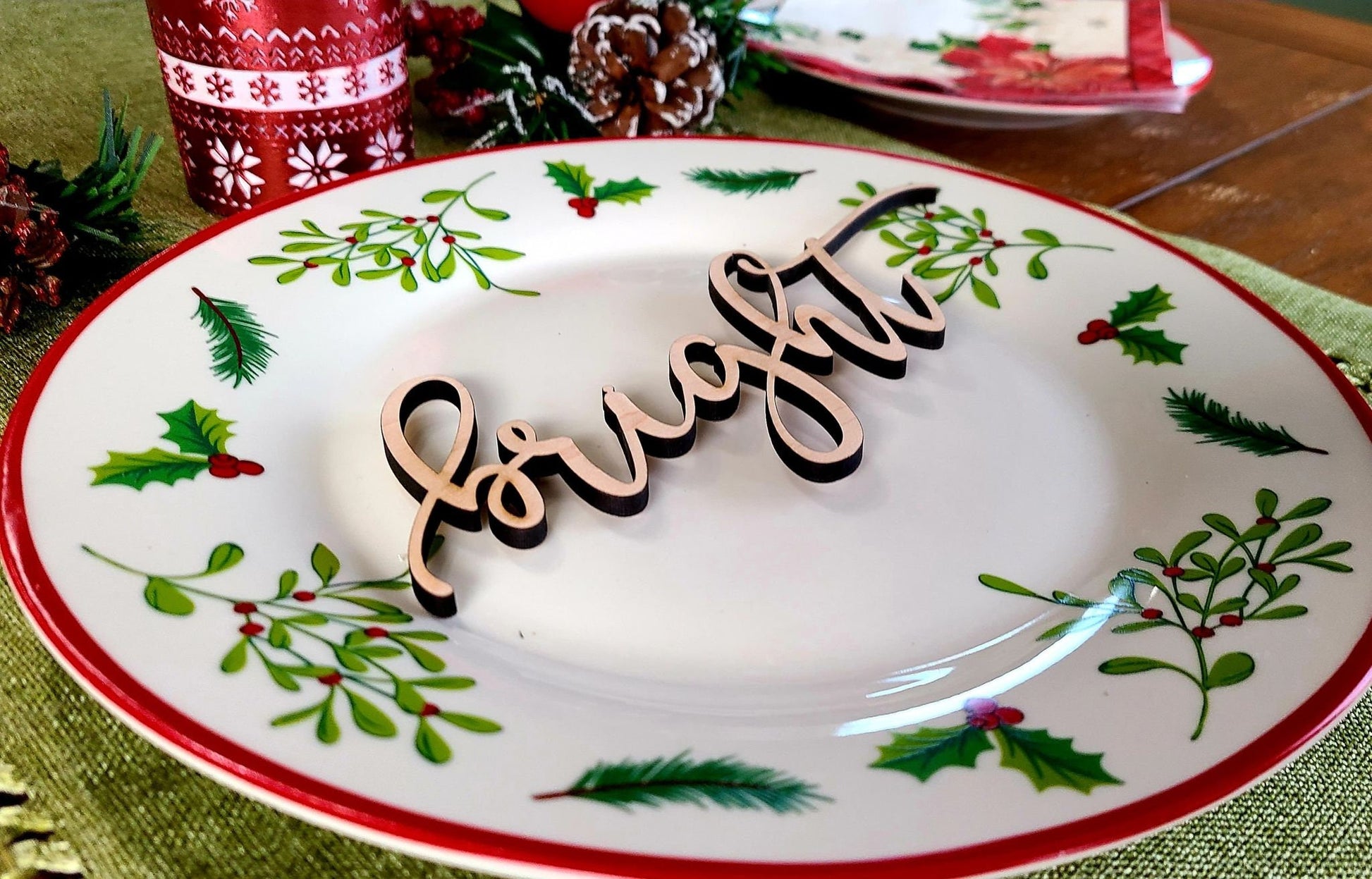 Bright Place Cards, Christmas Plate setting cards, Christmas Wooden Word, Holiday Decor, Christmas Place settings, Small Wood Bright Sign