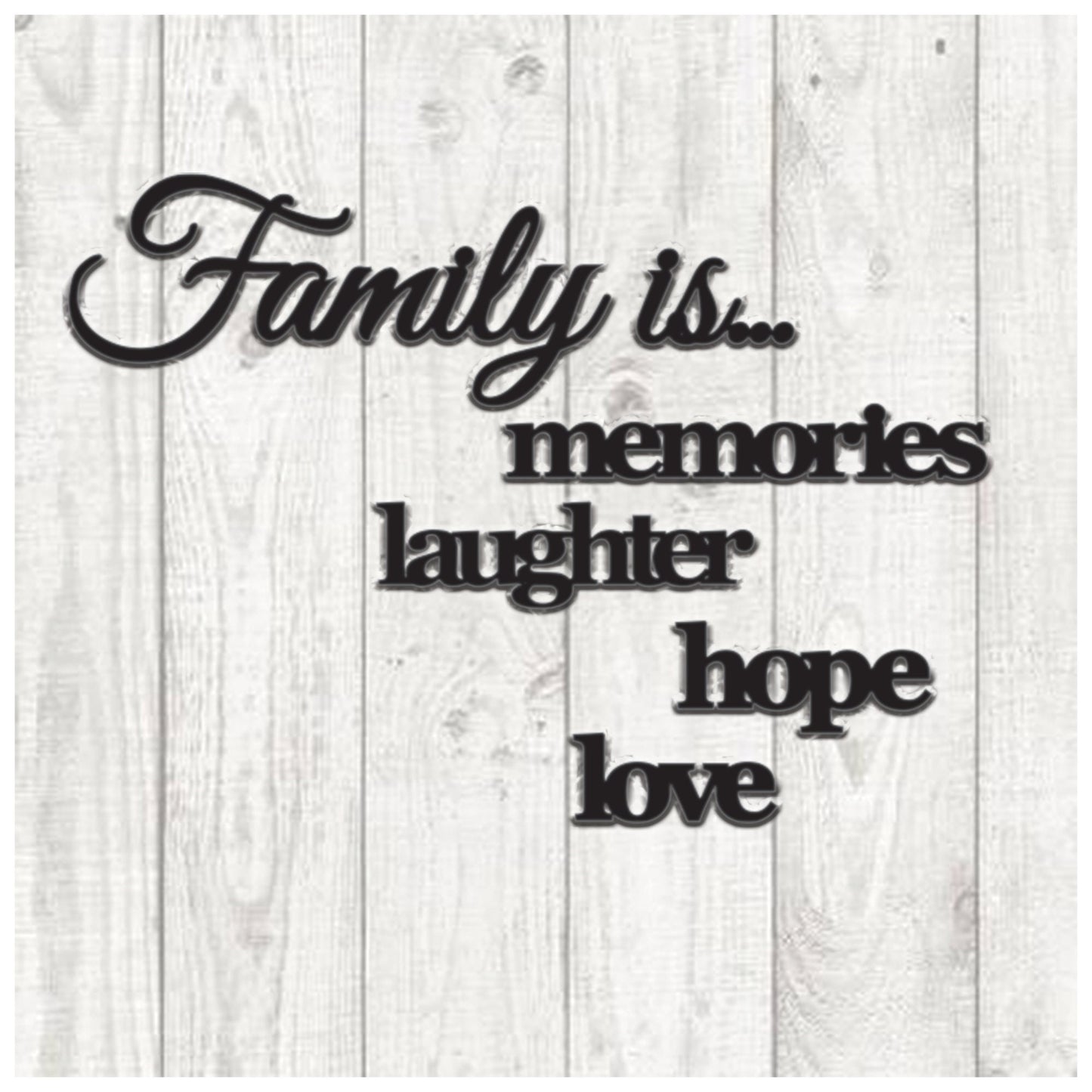Wood words for gallery wall, Family is memories laughter love hope, word cutouts for picture collage wall, DIY project Home Decor Wall Art