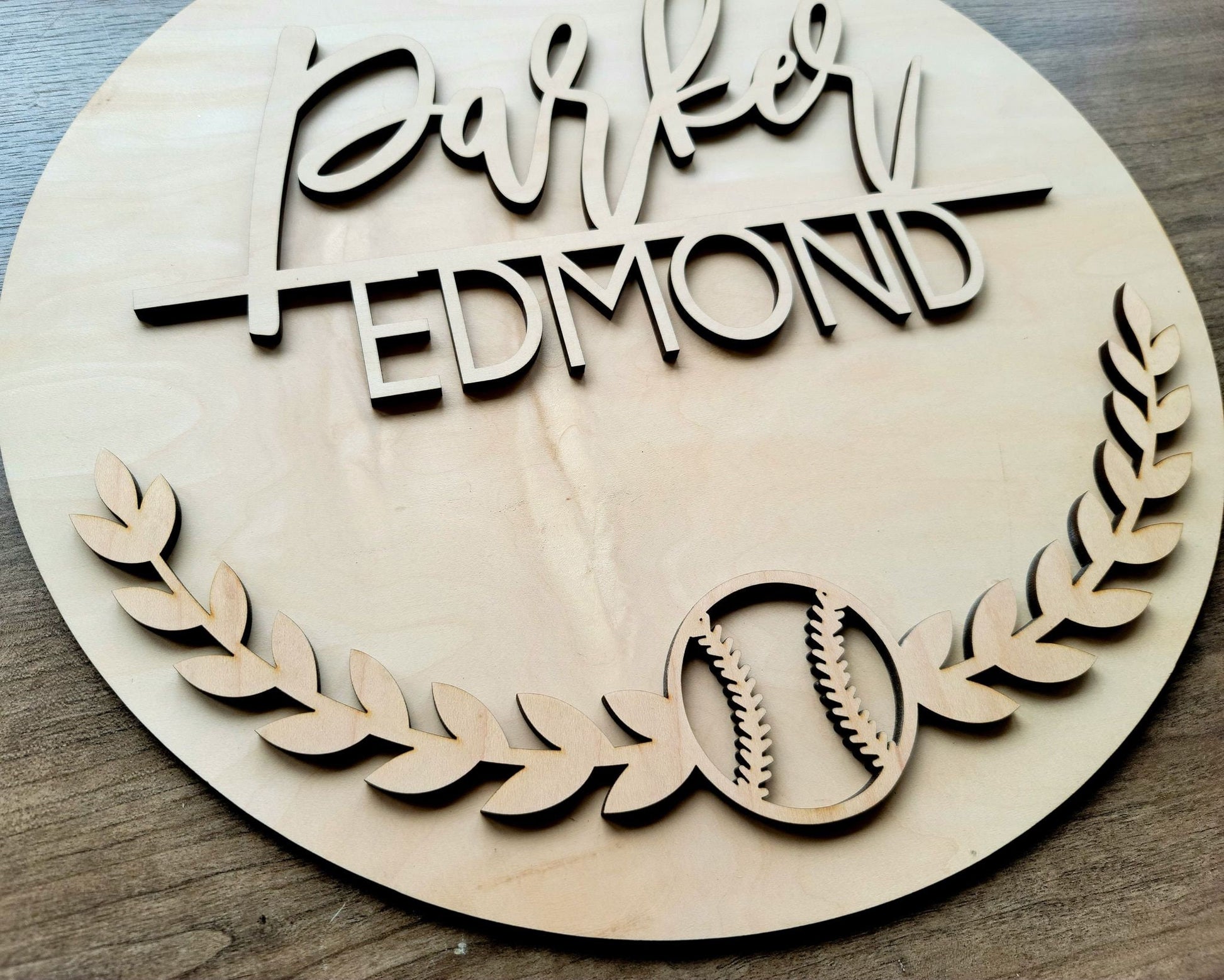 Custom Name Sign Kit, Sports, First & Middle Name, Nursery Round Name Sign, Wood Craft kit, Unfinished, DIY Personalized Wood Circle Sign