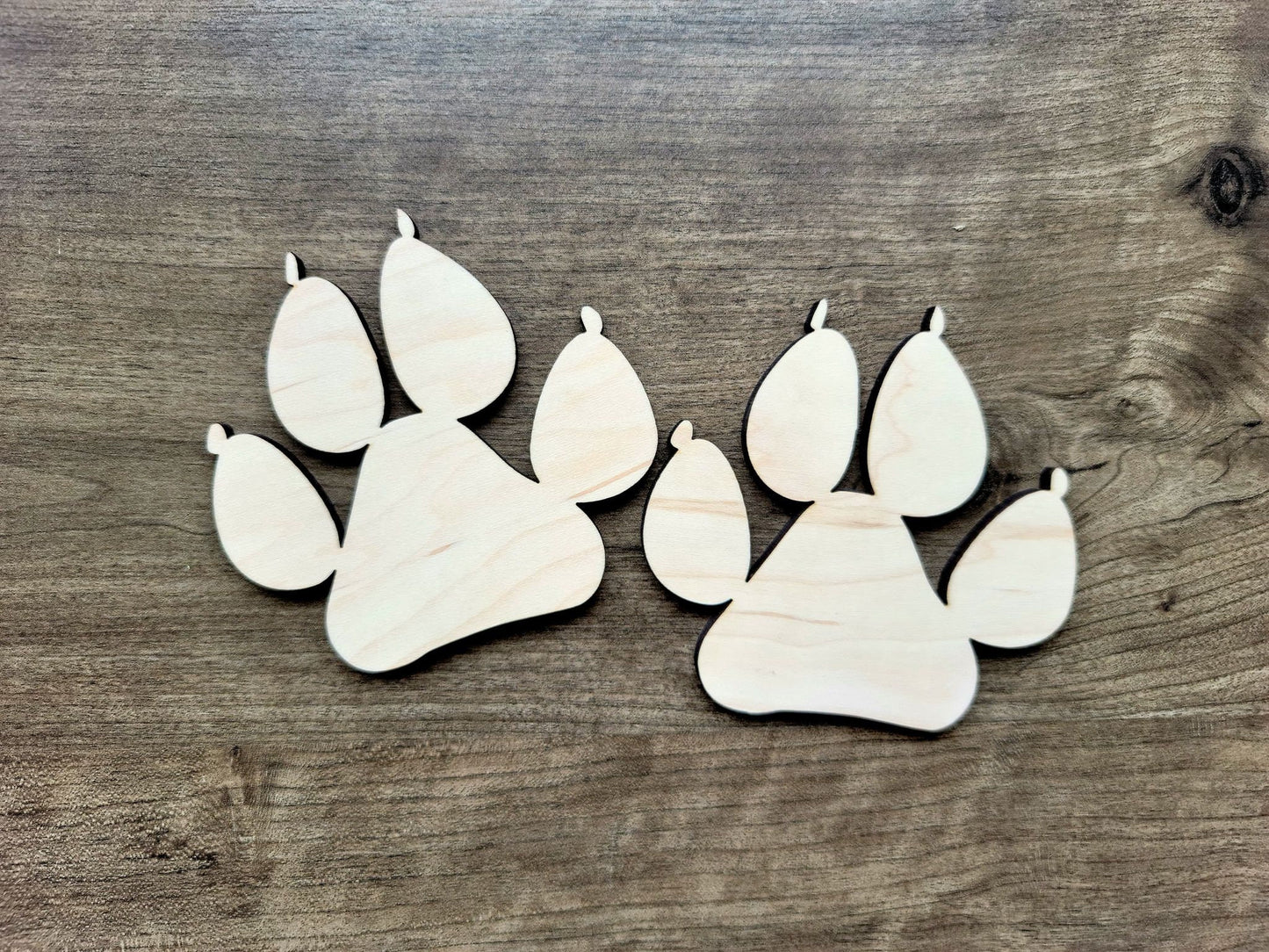 Paw Prints Wood Shape, Set of 2 Paw print Shape, Wood Dog Paw Blank, DIY Wood Blanks, Shapes for Crafts, Signs, Cat paw print, raw wood