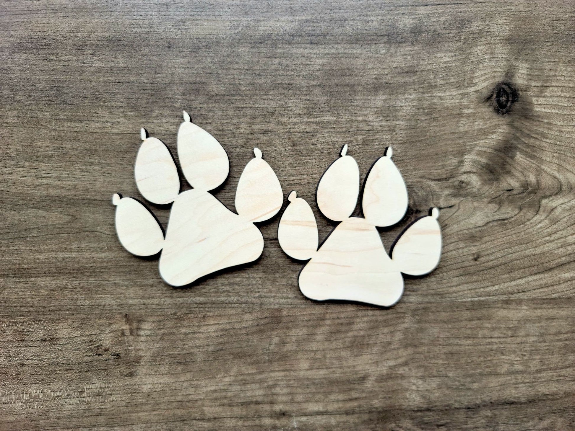 Paw Prints Wood Shape, Set of 2 Paw print Shape, Wood Dog Paw Blank, DIY Wood Blanks, Shapes for Crafts, Signs, Cat paw print, raw wood