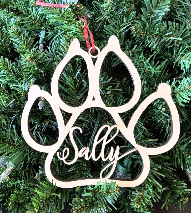 Personalized Pet Christmas Ornament, Custom Paw Print, Dog Print Ornaments, Wooden PawPrint Ornament, Personalizable pet christmas ornaments