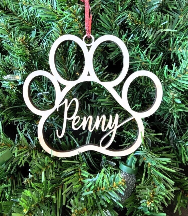 Personalized Pet Christmas Ornament, Custom Paw Print, Cat Print Ornaments, Wooden PawPrint Ornament, Personalizable pet christmas ornaments