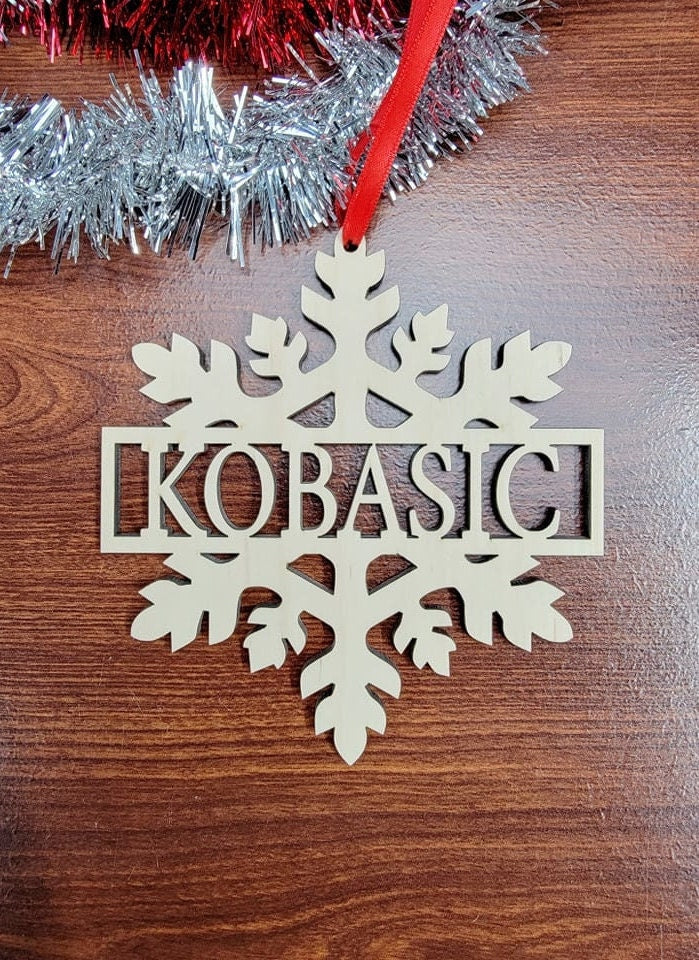 Personalized Snowflake Christmas Ornament, Custom Wood Cut out Name Sn –  Kobasic Creations