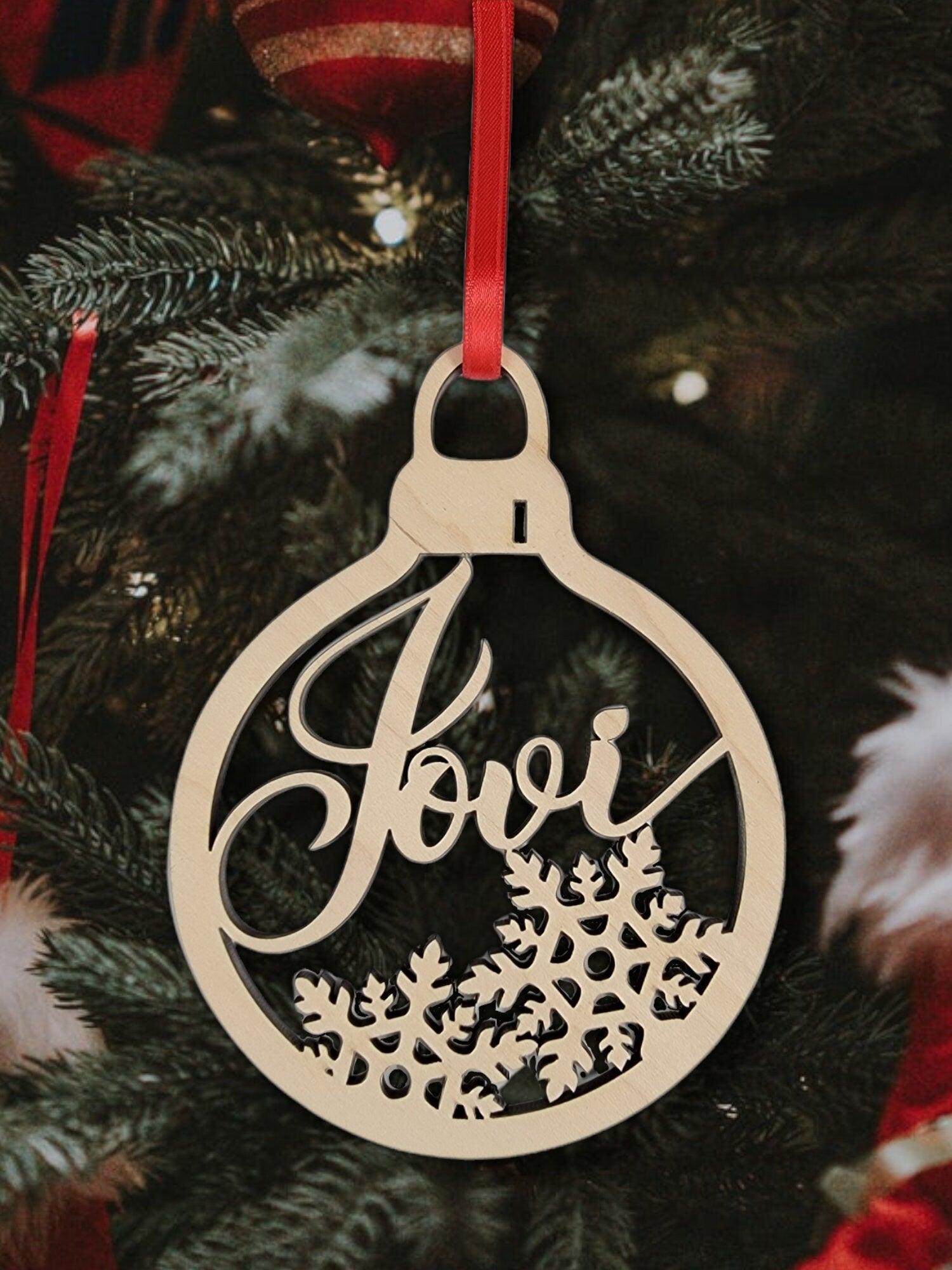 Personalized Christmas Ornament, Custom Xmas Bulb with Name & Snowflakes, Custom Children's Name Ornament, Wooden Christmas Ornament decor