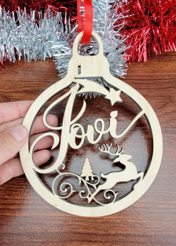 Personalized Christmas Ornament, Custom Xmas Bulb with Name, Star, Reindeer, Custom Childrens Name Ornament, Wooden Christmas Ornament decor