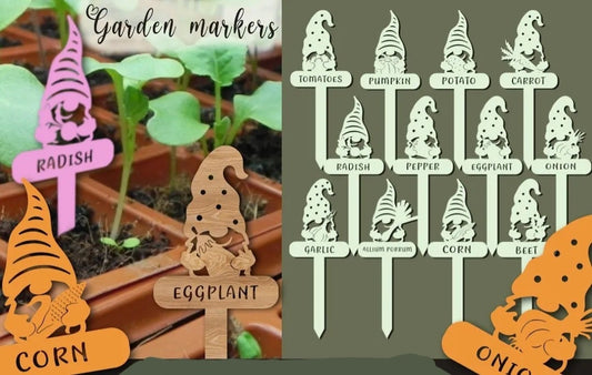 Garden Markers, Gnome decor, Gardening Stakes, Herbs & Veggies Seed Name Sticks with gnomes, Plant tag, Plant Signs, Label, Custom Gift