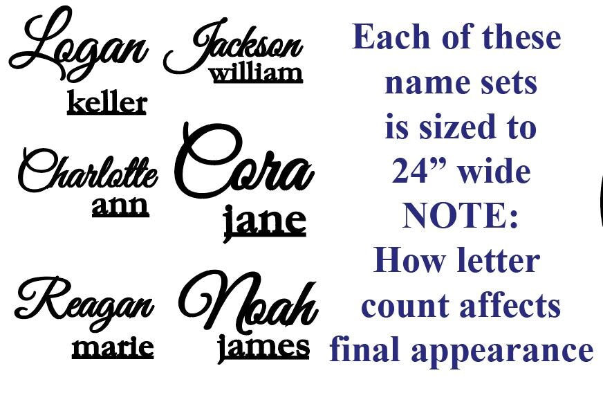 Custom Nursery Name Sign Personalized with First Middle Name, Script Wood Word, Girl Boy Nursery Decor or Event Backdrop, Baby Shower Gift