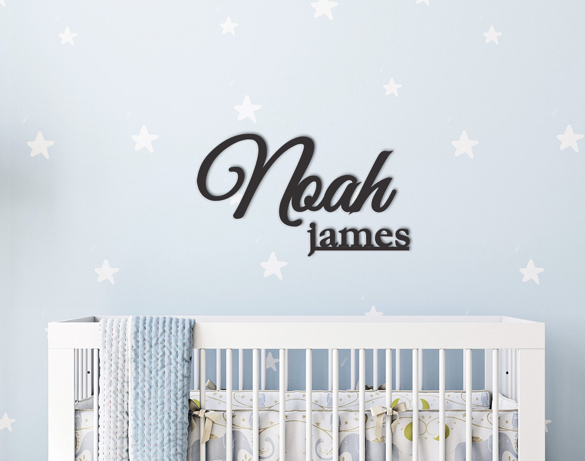 Custom Nursery Name Sign Personalized with First Middle Name, Script Wood Word, Girl Boy Nursery Decor or Event Backdrop, Baby Shower Gift