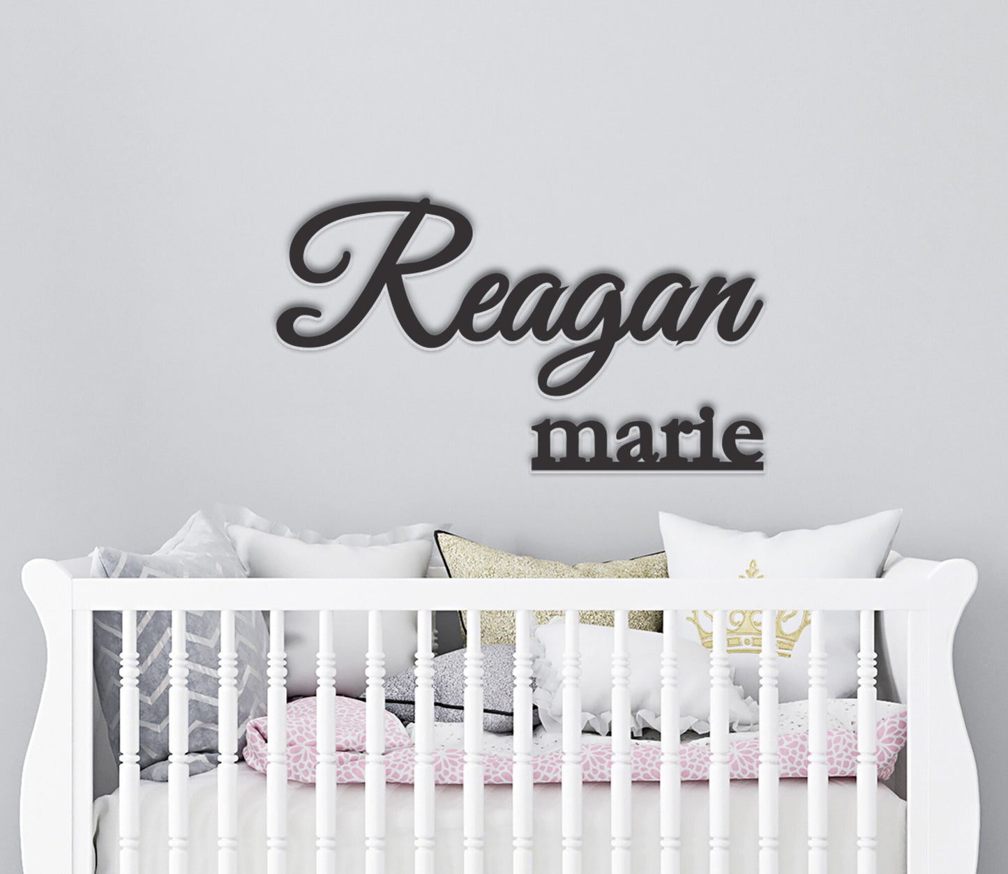 Custom Nursery Name Sign Personalized with First Middle Name, Script Wood Word, Girl Boy Nursery Decor or Event Backdrop, Baby Shower Gift