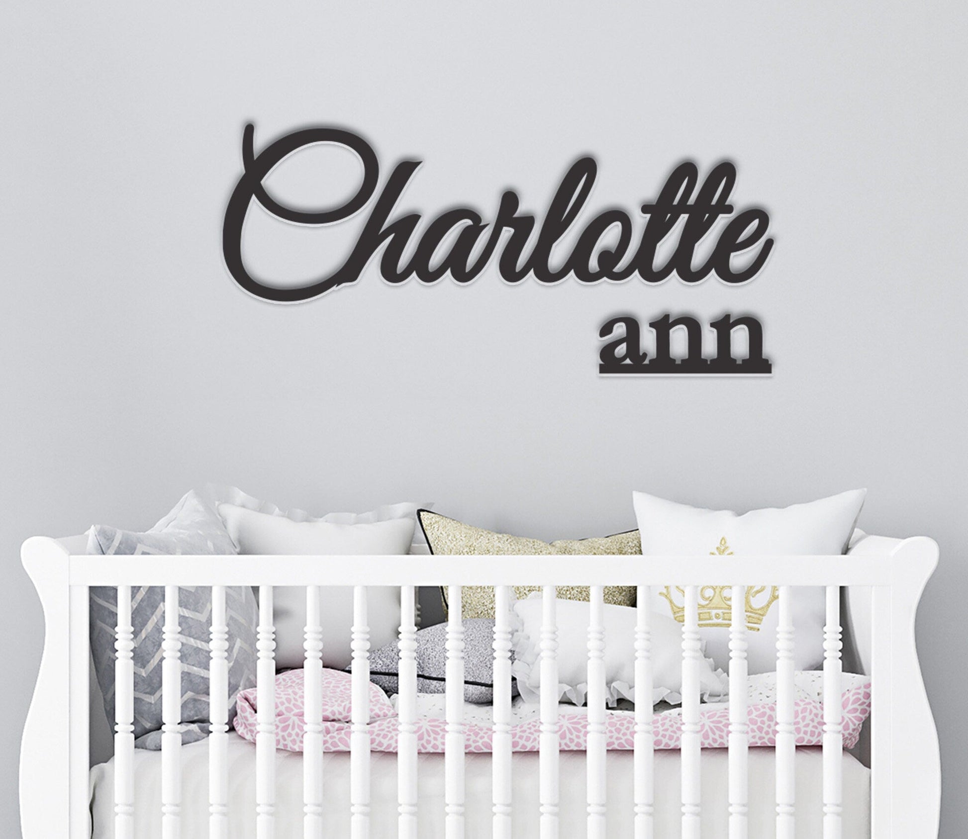Custom Nursery Name Sign Personalized with First Middle Name, Script Wood Word, Girl Boy Nursery Decor or Event Backdrop, Baby Shower Gift