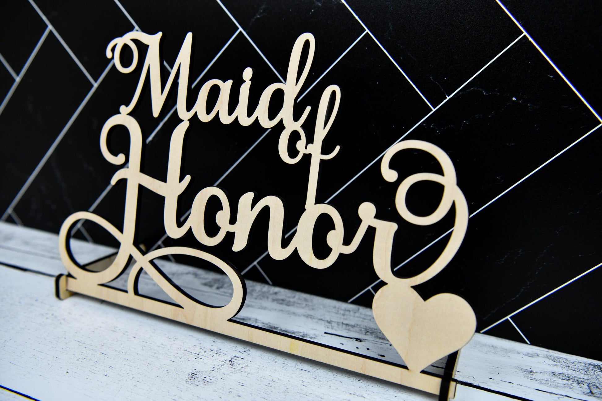 Maid of Honor sign, Script MOH bridal Party sign,  Custom Wedding table sign, Personalized Head Table sign Wood, Wedding Party Decor