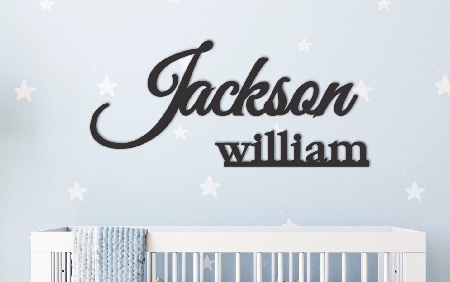Custom Nursery Name Sign Personalized with First Middle Name, Script Wood Word, Girl Boy Nursery Decor or Event Backdrop, Baby Shower Gift