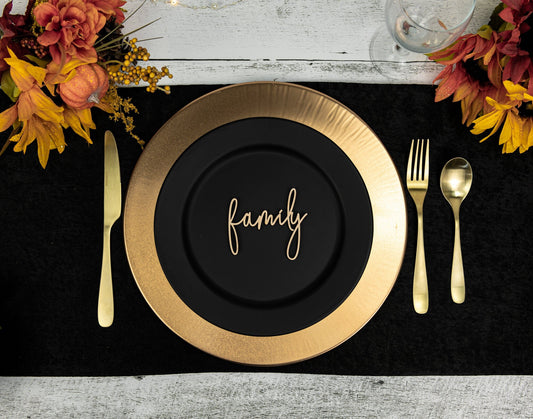 Family Place Cards, Thanksgiving Table Plate Settings, Family Wood Word, Holiday Decor, Thanksgiving Place settings, Small Thankful Sign